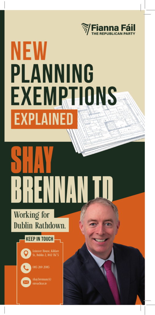 Front cover of Shay Brennan TD's planning exemptions leaflet